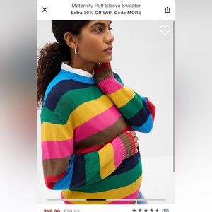 Maternity rainbow striped puff sweater small all cotton